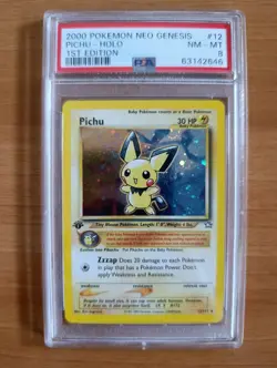 2000 Pokemon Pichu 1st Ed. Neo Genesis Rare Holo #12 PSA 8 - Image 1