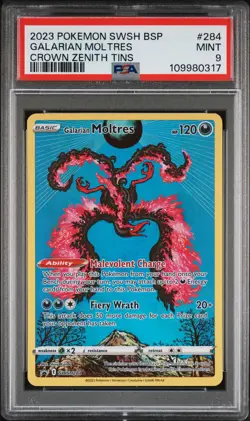 2023 POKEMON SWSH BLACK STAR PROMO CROWN ZENITH TINS #284 GALARIAN MOLTRES PSA 9 - Image 1