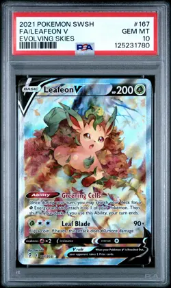 PSA 10 LEAFEON V 167/203 FULL ART EVOLVING SKIES POKEMON 🍃 - Image 1