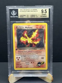 Pokemon 1st Edition Rocket's Moltres #12/132 Gym Heroes Holo SWIRL BGS 9.5 💎 - Image 1