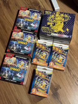 Pokemon Surging Sparks 36 Packs 1 ETB Booster Bundle Hanger Box X 3 New Sealed - Image 1