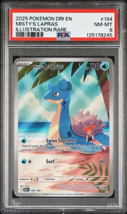 2025 POKEMON DRI EN-DESTINED RIVALS ILLUSTRATION RARE #194 MISTY'S LAPRAS PSA 8 - Image 1