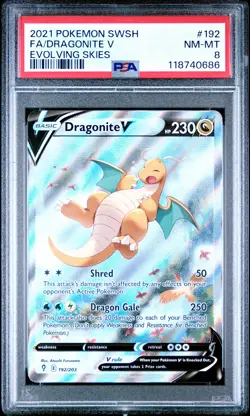 2021 POKEMON SWORD & SHIELD EVOLVING SKIES #192 FULL ART/DRAGONITE V PSA 8 - Image 1