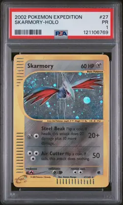 PSA 1 Skarmory 27/165 Expedition 2002 Holo Rare SWIRL Pokemon Card TCG - Image 1