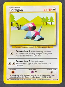Pokemon Porygon 39/102 BS Base Set Unlimited LP/NM - Image 1