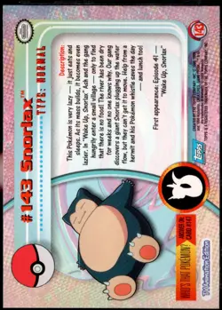 topps Pokemon TV Animation Edition Series 3 Holo Foil #143 Snorlax - Image 2