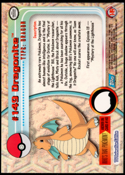 2000 topps Pokemon TV Animation Edition Series 3 Holo Foil #149 Dragonite - Image 2