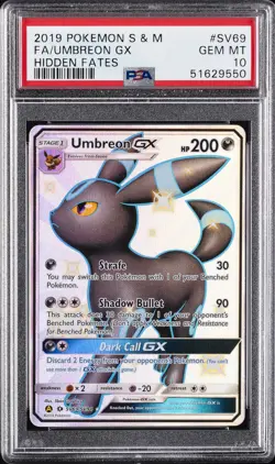 2019 POKEMON SUN & MOON HIDDEN FATES #SV69 FULL ART/UMBREON GX PSA 10 - Image 1