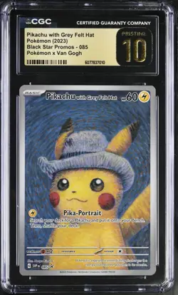 (PSA) CGC 10 Pristine Van Gogh Pikachu Grey Felt Hat Promo Pokemon Card #085 - Image 1