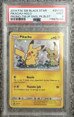 2019 Pokemon Sun Moon Pikachu SM162 Team Up Blister Black Star Promo Holo PSA 9 - Image 1