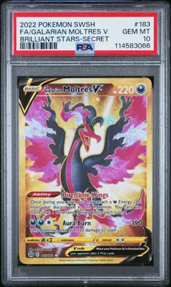 (PSA 10) Pokemon: Brilliant Stars - Galarian Moltres V #183 [Gold Secret] - Image 1