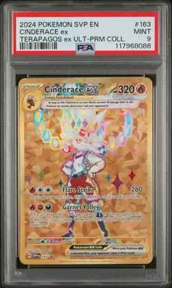 PSA 9 Mint Cinderace ex SVP163 Black Star Promo - Pokemon Terapagos ex UPC - Image 1