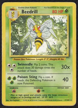 Pokemon Beedrill 17/102 Non-Holo Rare Base Set - Image 1