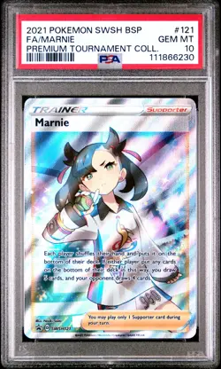 2021 POKEMON SWSH BLACK STAR PROMO #121 FULL ART/MARNIE PSA 10 - Image 1