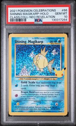 Pokemon Shining Magikarp Holo Card 66/64 Celebrations Classic Collection PSA 10 - Image 1