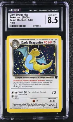 CGC 8.5 Dark Dragonite 2000 Team Rocket 5/82 Holo SWIRL Pokemon Card - Image 1