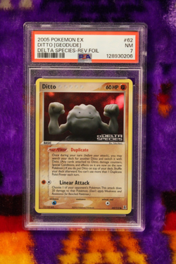Pokemon TCG Ditto (Geodude) 62/113 Delta Species Reverse Holo PSA 7 - Image 1