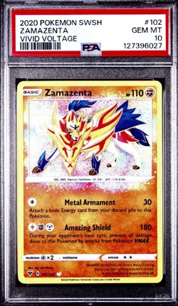 2020 Pokemon Sword & Shield Vivid Voltage ZAMAZENTA 102 PSA 10 GEM MINT - Image 1