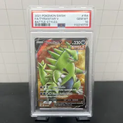 2021 Pokemon Battle Styles Tyranitar V 154/163 Full Art Holo Rare PSA 10 (637) - Image 1