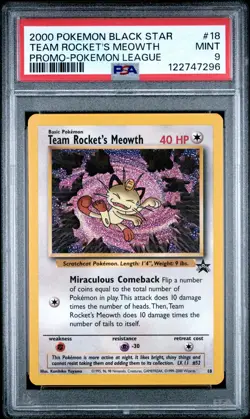 2000 POKEMON PROMO BLACK STAR POKEMON LEAGUE #18 TEAM ROCKET'S MEOWTH PSA 9 - Image 1