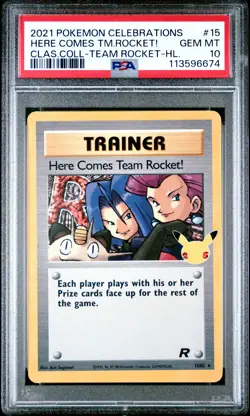 2021 POKEMON CELEBRATIONS CLASSIC COLL #15 HERE COMES TEAM ROCKET!-HOLO PSA 10 - Image 1