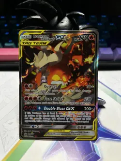 Pokemon TCG Reshiram & Charizard GX SM201 Black Star Promo Tag Team Holo Card - Image 1