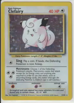 Pokemon TCG Clefairy Base Set Holo Unlimited Rare Card 5/102 LP Condition - Image 1
