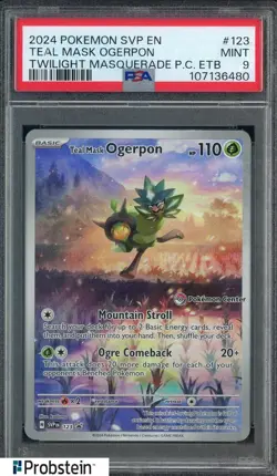 2024 Pokemon SVP EN Twilight Masquerade Center ETB #123 Teal Mask Ogerpon PSA 9 - Image 1