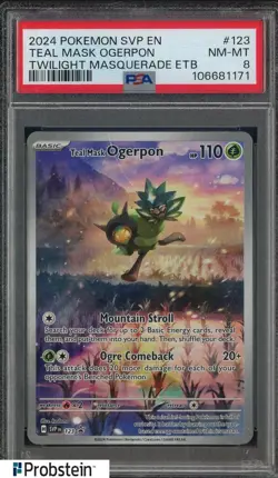 2024 Pokemon SVP EN Twilight Masquerade Center ETB #123 Teal Mask Ogerpon PSA 8 - Image 1