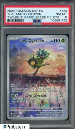 2024 Pokemon SVP EN Twilight Masquerade Center ETB #123 Teal Mask Ogerpon PSA 8 - Image 1