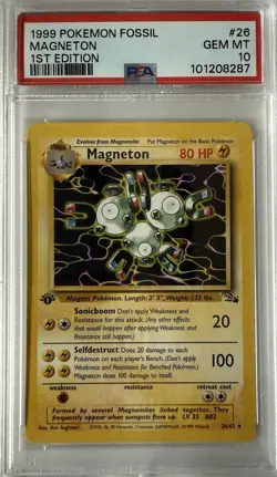 1999 Pokemon Fossil 1st Edition #26 Magneton PSA 10 - Image 1