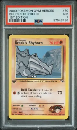 2000 POKEMON GYM HEROES 1ST ED #70 BROCK'S RHYHORN PSA 7 - Image 1