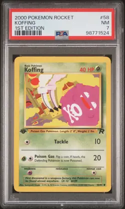 2000 POKEMON ROCKET 1ST ED #58 KOFFING PSA 7 - Image 1