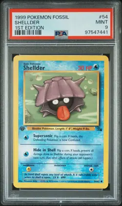 1999 POKEMON FOSSIL 1ST ED #54 SHELLDER PSA 9 - Image 1