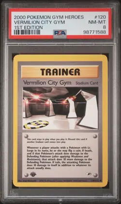 2000 POKEMON GYM HEROES 1ST ED #120 VERMILION CITY GYM PSA 8 - Image 1