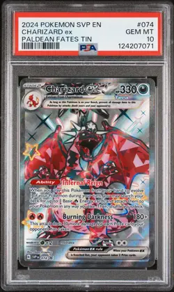 Charizard EX 074 SVP EN 2024 Pokemon Paldean Fates Tin PSA 10 Gem Mint - Image 1