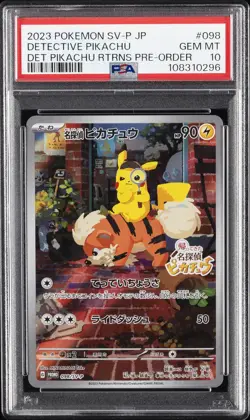 2023 POKEMON JAPANESE SV-P PROMO #098 DETECTIVE PIKACHU PSA 10 - Image 1