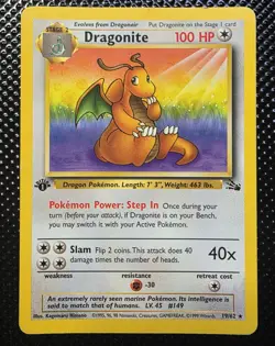 Dragonite 19/62 1st EDITION Fossil Set Pokemon Card Non-Holo OG WOTC Rare - Image 1
