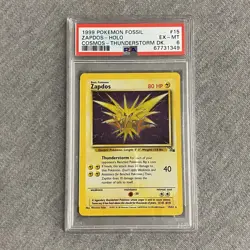 1999 Pokemon Fossil #15 Zapdos-Holo Cosmos-Thunderstorm DK. PSA 6 EX-MT 15/62 - Image 1