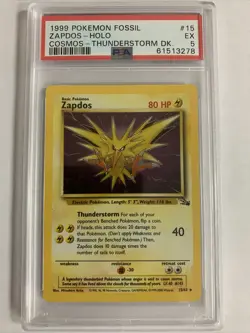 1999 Pokemon Fossil Zapdo Holo Cosmos Thunderstorm DK #15/62 PSA 5 EX - Image 1