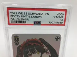 2022 WEISS SCHWARZ JPN. Card SDCTV.INVTN, KURUMI #009 DAL/W99-SR PSA GEM MINT 10 - Image 3