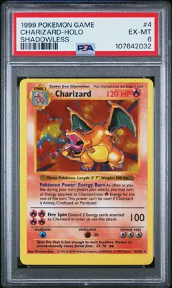1999 POKEMON BASE SET SHADOWLESS #4 CHARIZARD-HOLO PSA 6 - Image 1