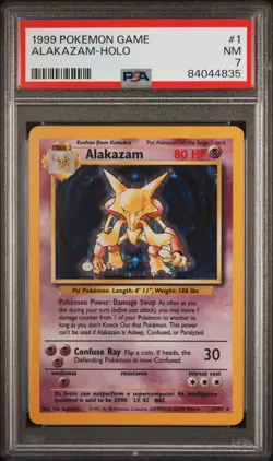 1999 POKEMON BASE SET UNLIMITED #1 ALAKAZAM HOLO RARE PSA 7 NM - Image 1
