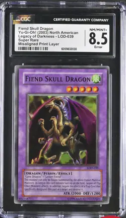 Yugioh CGC 8.5 FOIL SHIFT ERROR Fiend Skull Dragon LOD-039 MISPRINT Super Rare - Image 1
