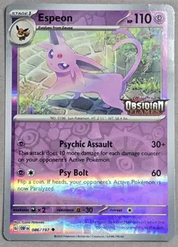 Espeon 086/197 Pokemon Obsidian Flames Stamped Promo Card Corner Bent TCG - Image 1