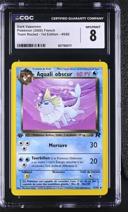 CGC 8 Dark Vaporeon 2000 Team Rocket 1st Edition 45/82 FRENCH Pokemon Card - Image 1