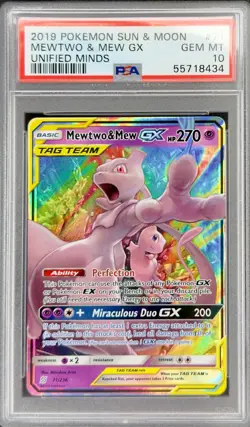 2019 POKEMON SUN & MOON UNIFIED MINDS #71 MEWTWO & MEW GX PSA 10 - Image 3
