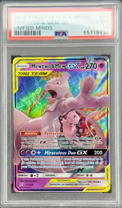 2019 POKEMON SUN & MOON UNIFIED MINDS #71 MEWTWO & MEW GX PSA 10 - Image 4