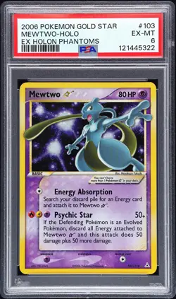 2006 POKEMON EX HOLON PHANTOMS GOLD STAR #103 MEWTWO-HOLO PSA 6 - Image 1