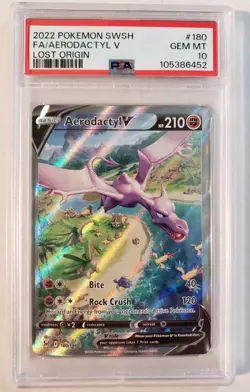 PSA 10 GEM MINT Aerodactyl V 180/196 Alt Art Full Art Lost Origin Pokemon Card - Image 1